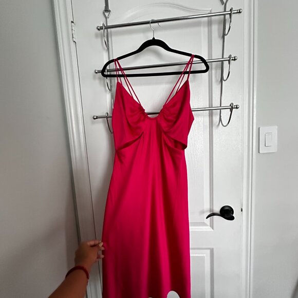 NEW Never Worn Dynamite Strappy Satin Midi Dress, Bright Rose, Size Medium - Picture 5 of 10
